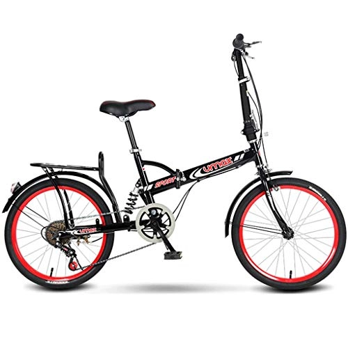 Vélos pliant : JINDAO vélo Pliable 20inch Portable vélo Pliant vélo-amortissante Femmes et Man City Banlieue de vélos, Rouge-Noir (Color : 6 Speeds)