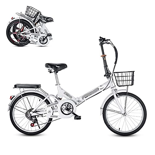 Vélos pliant : JYTFZD WENHAO Bicyclette Adulte Pliant, siège réglable à Distance de Doigts à 6 Vitesses à 6 Vitesses, Ressort d'amortisseur arrière, vélo Confortable et Portable (Color : White)