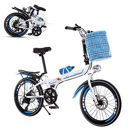 Vélos pliant : JYTFZD WENHAO Bicyclette Adulte Pliant, Ultra-léger de 20 Pouces Vitesse Variable Student Mini Vélo, Frein à Double Disque à 6 Vitesses réglable à 6 Vitesses réglable (Color : Blue)