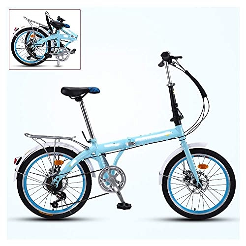 Vélos pliant : JYTFZD WENHAO Bicyclette Adulte Pliant, vélo Portable Ultra-léger à 7 Vitesses, Pliage Rapide 3 étapes, Frein à Double Disque, Selle réglable et Confortable, 16 / 20 Pouce 4 Couleurs (Color : Blue)