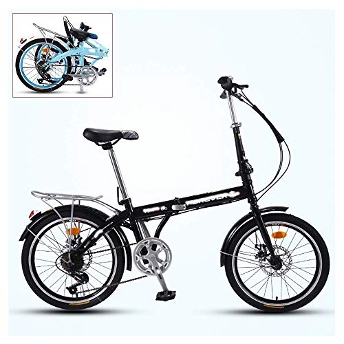 Vélos pliant : JYTFZD WENHAO Pliant vélo for Adultes, vélo Portable Ultra-léger à 7 Vitesses de 20 Pouces, poignée de siège réglable, Frein à Double Disque, Pliage Rapide en 3 étapes (Color : Black)