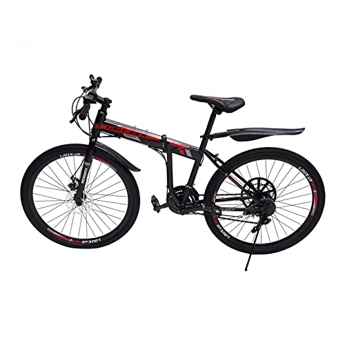 Vélos pliant : kangten Vélo de montagne 26 pouces 21 vitesses réglable hauteur montagne ville vélo avec frein à disque pliant bicyclette pour homme et femme (noir rouge)