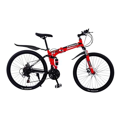 Vélos pliant : Kashyk 24 Pouces Pliable VTT Suspendu Haute Carbone Cadre en Acier Léger Mini Vélo Pliable Petit Vélo Portable VTT Vélo pour Homme Femme (Rouge)