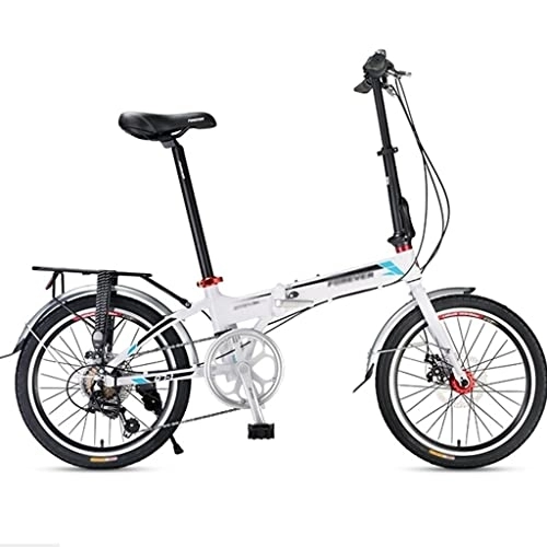 Vélos pliant : KDHX 20 Pouces Vélo de Montagne Vélo Pliable Shimano 7 Vitesses Cadre en Aluminium Suspension Double Frein à Disque pour Adultes et Jeunes (Color : White)