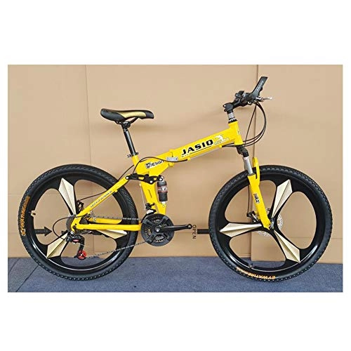 Vélos pliant : KXDLR VTT, Vélo De Montagne Pliant Double Suspension Hommes VTT 26 Pouces 24 Vitesse du Double Frein À Disque, Jaune