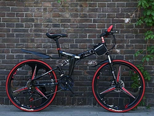 Vélos pliant : Liutao Vélo de montagne pliable 26 pouces 21 vitesses Double frein à disque Vélo de montagne pliable Convient aux adultes 24" S Noir et rouge