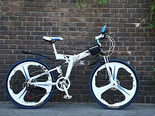 Vélos pliant : Liutao Vélo de montagne pliable 26 pouces 21 vitesses Double frein à disque Vélo de montagne pliable Convient aux adultes 26" S Blanc et bleu