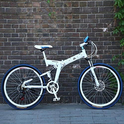 Vélos pliant : Liutao Vélo de montagne pliable 26 pouces 21 vitesses Double frein à disque Vélo de montagne pliable Convient aux adultes 61 cm F Blanc et bleu