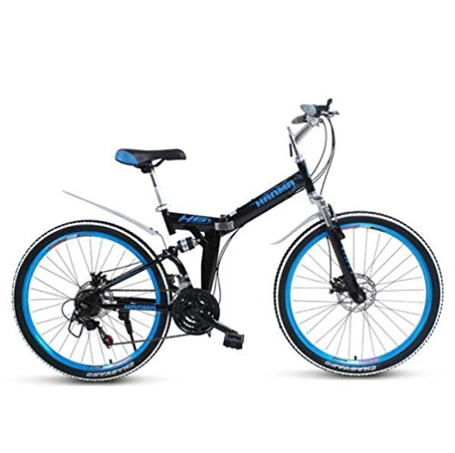 Vélos pliant : LQ&XL Pliable Velo VTT Aluminium Homme, vélo Léger Femme Ville Bicyclette Adulte Réglables Cadre en Acier Guidon Et Selle Comfort, léger, capacité De 165kg / Black Blue / 27 Speed