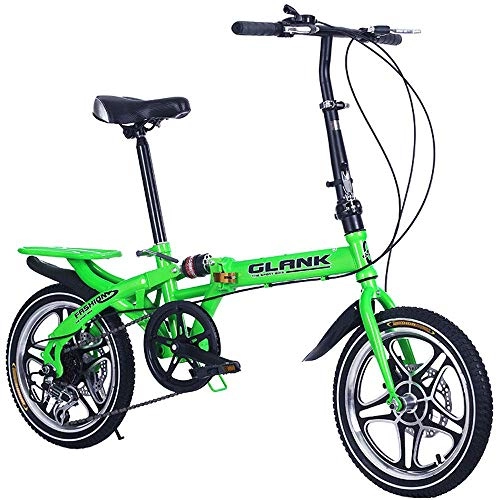 Vélos pliant : LUO Vélo 16 pouces 20 pouces vélo pliant, vélo de frein à disque à vitesse variable, vélo étudiant amortisseur, vélos adultes à une roue, vert, 20 pouces