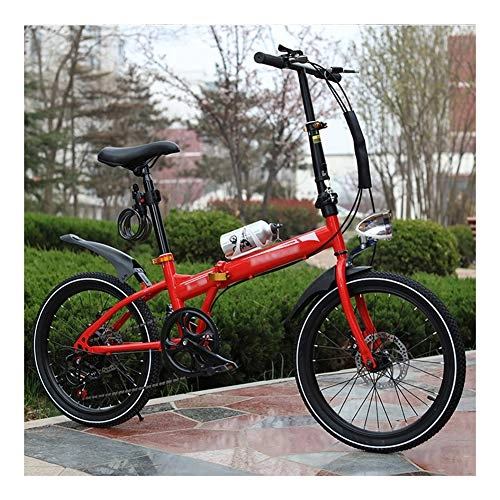 Vélos pliant : LYRONG 6 Vitesses Vélo Pliant, Cadre en Acier au Carbone Pliable vélos à Porte Bagages Garde Boue Vélo de Ville Pliant, 20 inch-Red