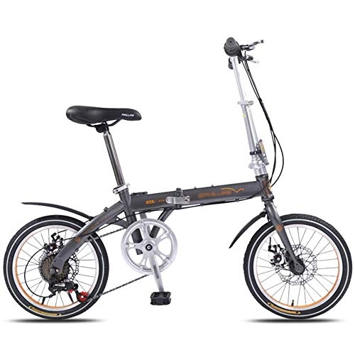 Vélos pliant : LYRONG Vélo Pliant, Cadre en Acier au Carbone Pliable vélos à Garde Boue et Siège Réglables Vélo de Ville Pliant, 16 inch-Gray