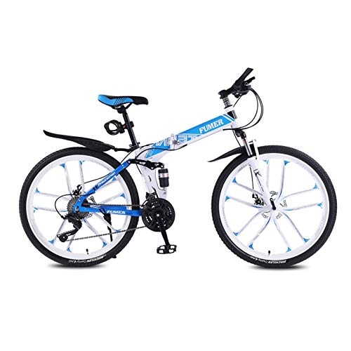 Vélos pliant : LYRWISHPB Pliable Mountainbike 24 / 26 Pouces, VTT Vélo avec Jante, VTT légers vélos, Amortisseur Cadre Pliant 24 Vitesse Multicolor en Option (Color : White Blue, Size : 26in)