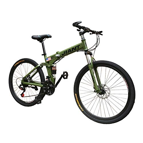 Vélos pliant : LYRWISHPB Pliant VTT en Acier au Carbone à Haute mécanique Freins à Disque 21 / 24 Vitesses vélos complets Suspension Vélo VTT (Couleur: Noir, Rouge, Jaune, Vert) (Color : Green, Size : 24 Speed)
