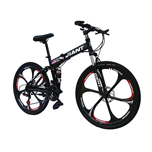 Vélos pliant : LYRWISHPB Vélo VTT Pliant Trajets 21 / 24-Vitesses Adulte Femmes Double Disque de Frein Sport Mountain Bicycles intégré Roues de vélos (Noir, Vert, Rouge, Jaune) (Color : Black, Size : 21 Speed)