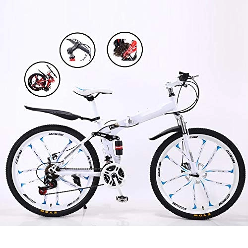 Vélos pliant : MDZZ 27 Speed ​​City Vélo Pliant, Compact Montagne vélo avec siège réglable, Durable Haut Cadre Carbone Pédale Voiture pour Le Travail Voyage Out, White Wheel b, 24in