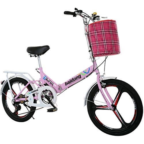 Vélos pliant : MIKEWEI Vélos électriques Vélo Pliant Variable Portable 6 Vitesse Vélo Étudiant Ville de Banlieue Freestyle vélo avec Panier (Color : Pink)