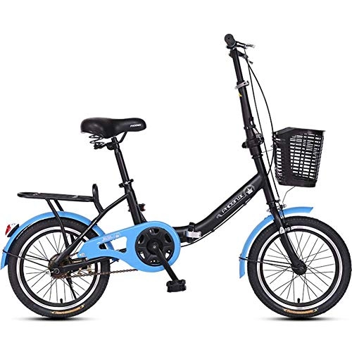 Vélos pliant : MJY 16 'vélos pliants, adultes hommes femmes vélo pliant léger, vélo de banlieue à cadre renforcé à une vitesse en acier à haute teneur en carbone, Bleu