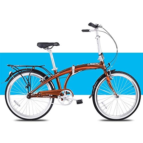 Vélos pliant : MJY Vélo pliant léger, vélos pliants adultes hommes femmes, vélo de ville pliant à une vitesse de 24 ', vélo en alliage d'aluminium avec porte-bagages arrière, marron