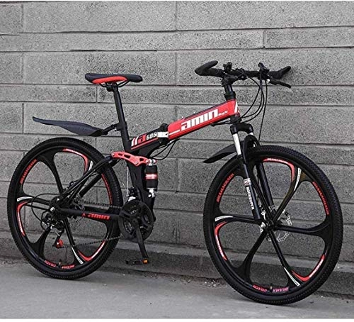 Vélos pliant : MJY Vélo VTT Vélos pliants, 26 pouces 27 vitesses Double frein à disque Suspension complète antidérapante, cadre en aluminium léger, fourche à suspension, rouge, C 6-27