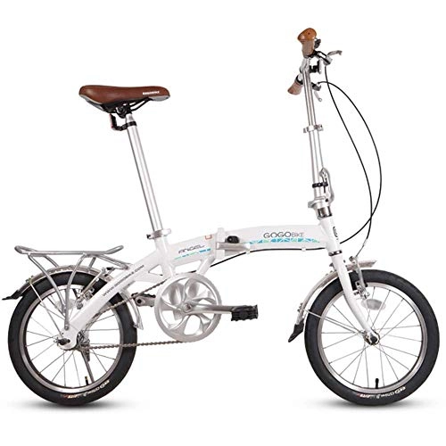Vélos pliant : MJY Vélos pliants de 16 ', mini vélo pliable à une vitesse pour enfants adultes, vélo de ville pliable léger en alliage d'aluminium, blanc