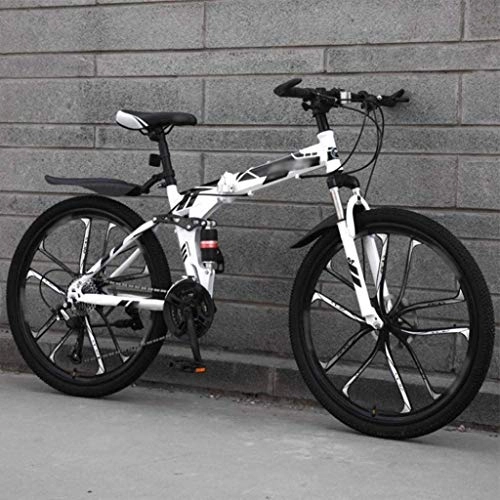 Vélos pliant : MJY Vélos Vélo Vélo Vélos pliants, 27 vitesses Double frein à disque vélo à suspension complète, 26 pouces hors route à vitesse variable pour hommes et femmes 5-25, blanc