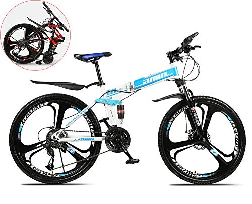 Vélos pliant : MOOLUNS 24 Pouces Garçon Vélo de Montagne, 3 Couteaux Une Roue Acier à Haute Teneur en Carbone Vélo Pliable, Unisexe, Double Choc Vitesse Variable Vélo, Bleu, 24in (27 Speed)