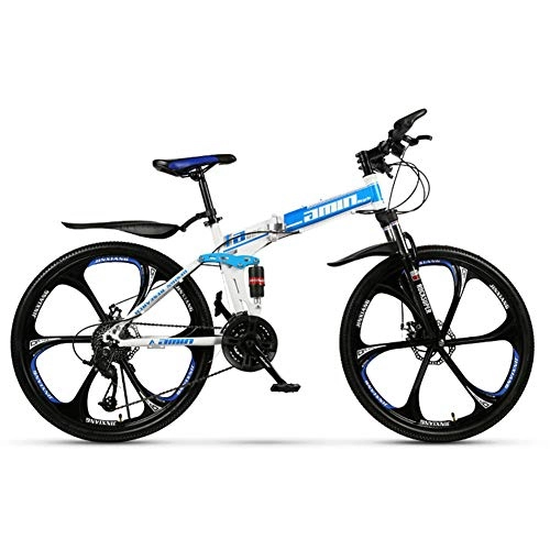 Vélos pliant : Mountain Bikes Vélo VTT pliable Hardtail 24" / 26" avec 6 roues de coupe, bleu, 24 niveaux