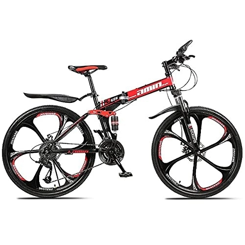 Vélos pliant : MQJ 21 / 24 / 27 / 30 Vitesse Amortisseur Double Amortisseur Une Roue Pliante En Acier Au Carbone À Double Disque À Double Disque Bicyclette 26 Pouces En Suspension Pleine Vélo de Montagne, B2, 27 Vitesse