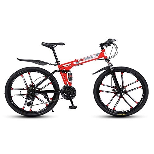 Vélos pliant : MRQXDP Vélo de Montagne Tout-Terrain pour Adolescents Adultes, 26 Pouces vélo VTT 27 Vitesses vélo Pliant Suspension vélo VTT pour Hommes / Femmes-Rouge