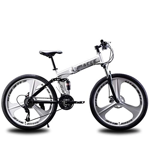 Vélos pliant : NXX Mountain Bike Shock Absorption Pliable VTT 24 Pouces, VTT Vélo avec 3 Roues Cutter, Blanc, 24 Speed