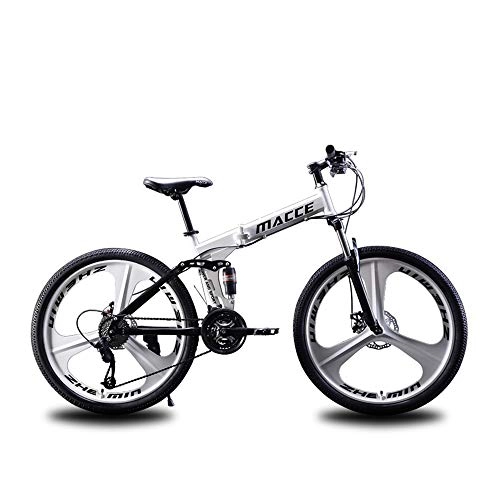 Vélos pliant : Pliable VTT 27 Vitesses, VTT avec 3 vélos Cutter Wheel Double Disque amortissante pour Adultes, Blanc, 24 inch
