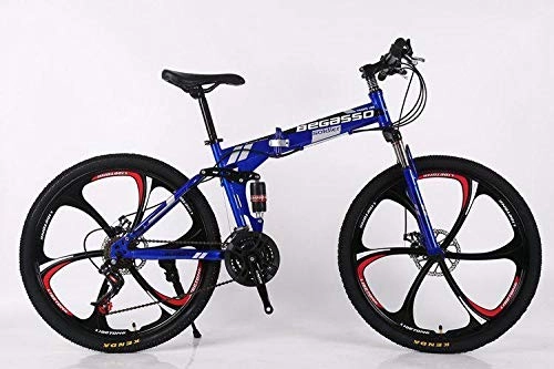 Vélos pliant : Pratique Vélo de Montagne Ultra-léger Pliable 4 Variables Vitesse Double Frein Pliant vélo for Homme et Femmes vélo Adulte Haute qualité (Color : Blue 6 Blade, Size : 27)