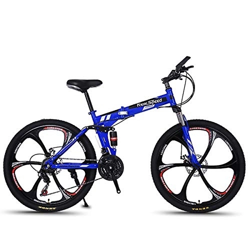 Vélos pliant : PXQ Adultes Pliant Mountain Bike 21 / 24 / 27 Vitesses Hors Route vélo 26 Pouces en Alliage de magnésium Roue vélos avec Amortisseur Fourche Avant et Frein à Disque, Blue3, 21S