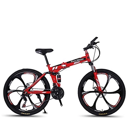 Vélos pliant : PXQ Adultes Pliant Mountain Bike 21 / 24 / 27 Vitesses Hors Route vélo 26 Pouces en Alliage de magnésium Roue vélos avec Amortisseur Fourche Avant et Frein à Disque, Red3, 21S