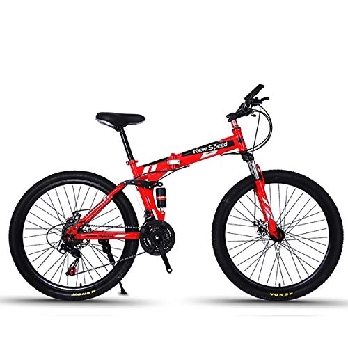 Vélos pliant : PXQ Adultes Pliant Mountain Bike 21 / 24 / 27 Vitesses Hors Route vélo 26 Pouces en Alliage de magnésium Roue vélos avec Amortisseur Fourche Avant et Frein à Disque, Red4, 24S