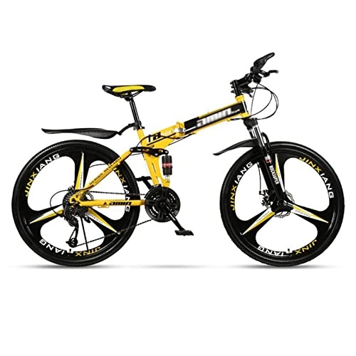 Vélos pliant : QCLU Vélo de vélo de Montagne Pliable Fitness en Plein air Vélo à vélo de Loisirs 24 / 26 Pouces 3 Coupe-Cutter, for Homme Femmes Filles garçons (Color : Yellow-A, Taille : 24 inch- 24 Speed)