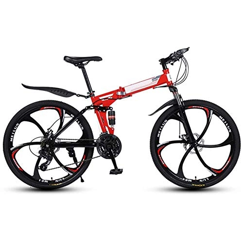 Vélos pliant : QGL-HQ Sports de Plein air Pliable VTT 21 Vitesses Vélo Pleine Suspension Pliable Haut Carbone Frame en Acier 26" Double Disque de Frein Sports de Plein air Mountain Bike (Color : Red)