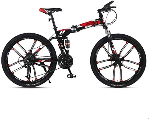 Vélos pliant : Qianqiusui Mountain Bike 21 / 24 / 27 Frame Vitesse en Acier 26 Pouces 10-Roues à Rayons Suspension Vélo Pliant, Noir, 24speed (Color : Red, Size : 21speed)