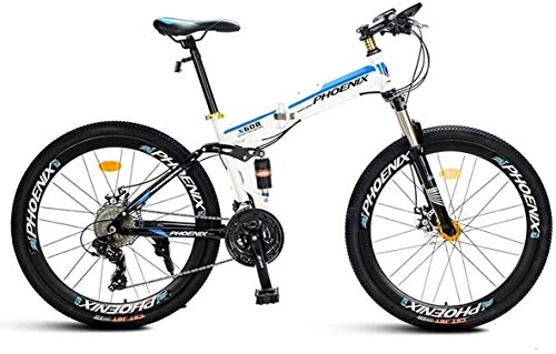 Vélos pliant : Qianqiusui Mountain Bike 21 / 27 Vitesse Cadre en Acier 26 Pouces Roues Spoke Suspension vélo Pliant, Blanc, 27speed (Color : White, Size : 21speed)