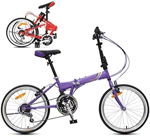 Vélos pliant : RENXR Pliable Unisexe Vélo, 21-Vitesse Zoom 20 Inchcommuter Poids Léger Vélo Pliant Absorption des Chocs Femmes / Adulte / Étudiant / Vélo Voiture, Violet