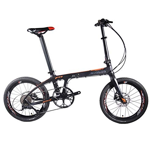 Vélos pliant : SAVANE Vélo Pliants de, 20" Cadre de Carbone avec Shimano Sora 9-Vitesses Système transportable Vélos et à Disque Hydraulique (Noir Orange)
