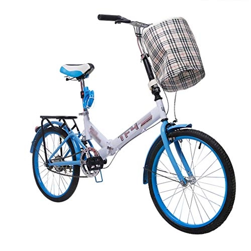 Vélos pliant : Shi xiang shop Vélos Pliables pour Adultes, Vélos 20inch Single Speed ​​Carbon Cadre en Acier, vélos pliants Femmes Portable Ville équitation avec Panier (Couleur : Blue+White)