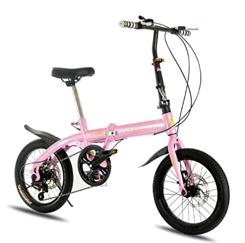 Vélos pliant : SHIN Vélo Pliant 16 Pouces Adulte Bicyclette pour Femmes Velo Aluminium Homme Réglables Cadre en Acier Guidon Et Selle Comfort, léger, 6 Vitesse / Rose