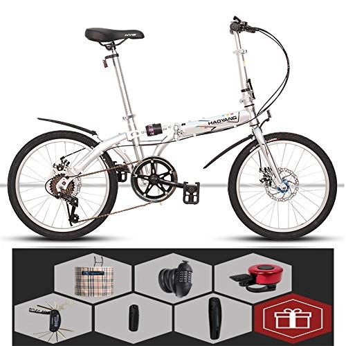 Vélos pliant : SYLTL 20in Vélo Pliant Vitesse Variable Unisexe Absorption des Chocs Bikes Pliant Convient pour Hauteur 140-180 cm Portable Étudiant Vélo de Ville Pliable, Blanc