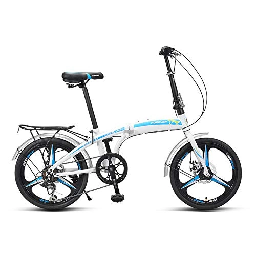 Vélos pliant : SYLTL Vélo Pliant Unisexe Adulte Double Frein à Disque 7 Vitesses Bikes Pliant 20 Pouces Convient pour Une Hauteur de 130 à 190 cm Portable Vélo de Ville Pliable, Whiteblue