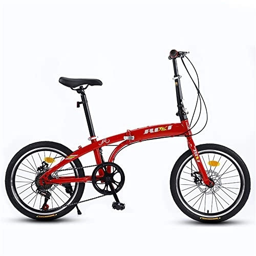 Vélos pliant : TAURU Vélo de route pliable de 50, 8 cm, vitesse variable, vélo de ville en acier au carbone, cadre dur / frein à disque double (rouge)