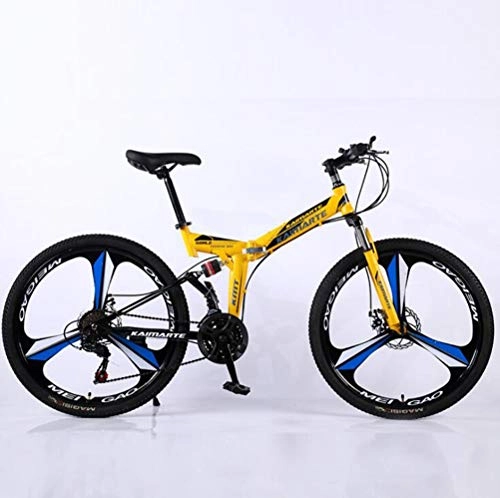 Vélos pliant : Tbagem-Yjr 26 Pouces Pliant VTT, 21 Vitesse Amortissement Déplacement Vélo De Route De Queue Molle (Color : Yellow)