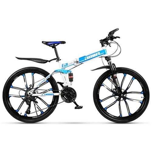 Vélos pliant : Tbagem-Yjr Freestyle Double Disque De Frein De Pliage VTT, Route Double Suspension Vélo 26 Pouces (Color : Blue, Size : 30 Speed)