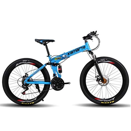 Vélos pliant : Tbagem-Yjr Mountain Bike 26 Pouces 21 Vitesses À Double Suspension Sports De Montagne Motocycle (Color : Blue)